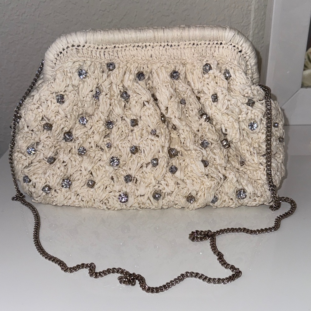 Maeve Anthropologie Raffia and Rhinestone Purse